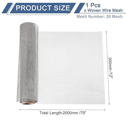 uxcell 20 Mesh 79" x 12" Woven Wire Mesh, 304 Stainless Steel Air Vent Filter - Image 2