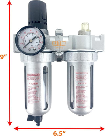 1/4" NPT Mid Flow Compressed Air In Line Filter Regulator Lubricator Oiler - Image 2