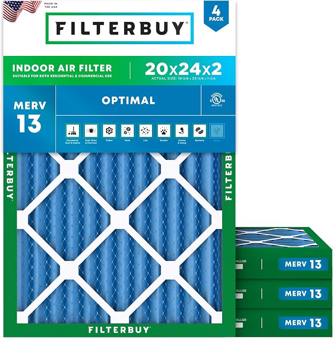 Filterbuy 20x24x2 Air Filter MERV 13 Optimal Smoke & Allergy Defense, by Filterbuy