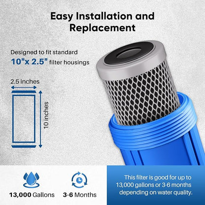 1 Micron 2.5"" x 10"" Whole House CTO Carbon Water Filter Cartridge Replacement - Image 7
