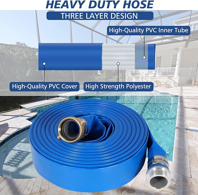 1.5" x 100 ft Backwash Hose for Swimming Pools, Heavy Duty PVC Lay Flat Water - Image 3