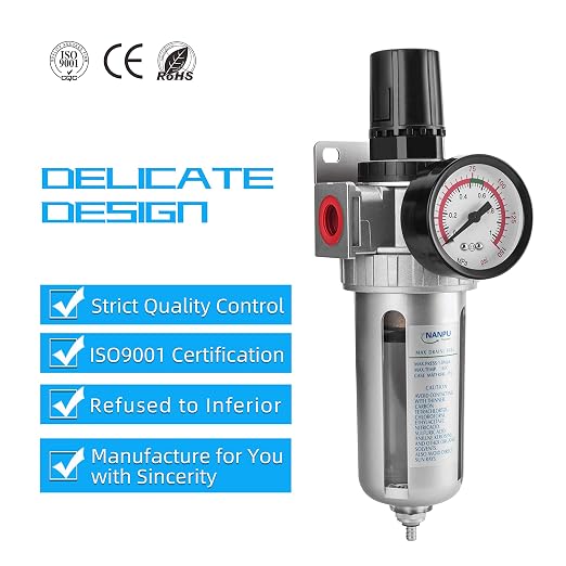 NANPU 1/2" NPT Compressed Air Filter Regulator Combo, Air Filter Pressure - Image 6