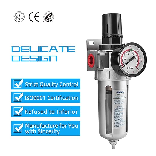 NANPU 1/4" NPT Compressed Air Filter Regulator Combo, Air Filter Pressure - Image 3