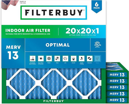 Filterbuy 20x20x1 Air Filter MERV 13 Optimal Smoke & Allergy Defense, by Filterbuy