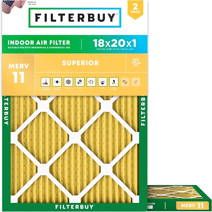 Filterbuy 18x20x1 Air Filter MERV 11 Superior Pet & Allergy Defense, by Filterbuy