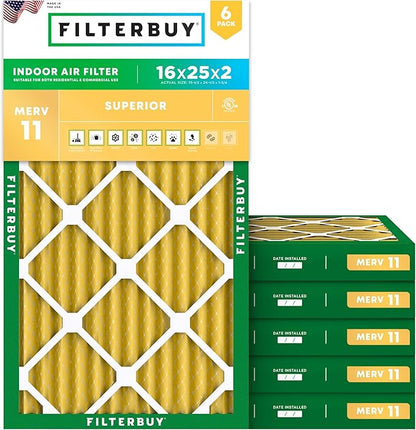 Filterbuy 16x25x2 Air Filter MERV 11 Superior Pet & Allergy Defense, by Filterbuy