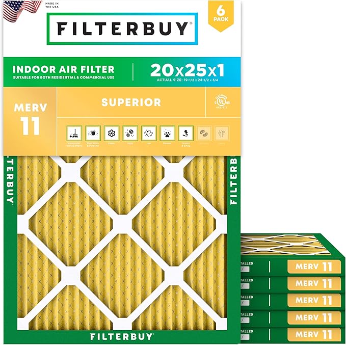 Filterbuy 20x25x1 Air Filter MERV 11 Superior Pet & Allergy Defense, by Filterbuy