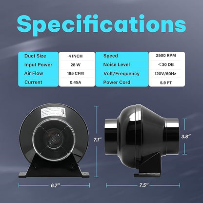 iPower 4 Inch Upgrade Inline Duct Ventilation Fan - Image 4