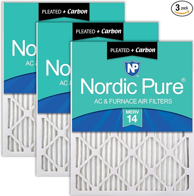 Nordic Pure 20x20x1 Pleated Air Filters MERV 14 Plus Carbon 3 Pack by NordicPure