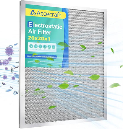 20x20x1 Electrostatic Air Filter, Washable & Reusable Aluminum AC/HVAC Furnace by Accecraft