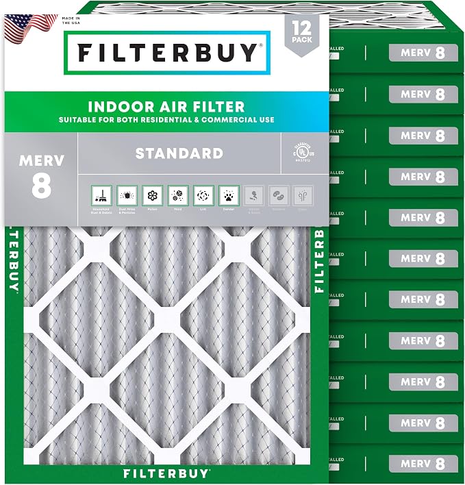Filterbuy 18x25x2 Air Filter MERV 8 Essential Dust & Allergy Defense, by Filterbuy