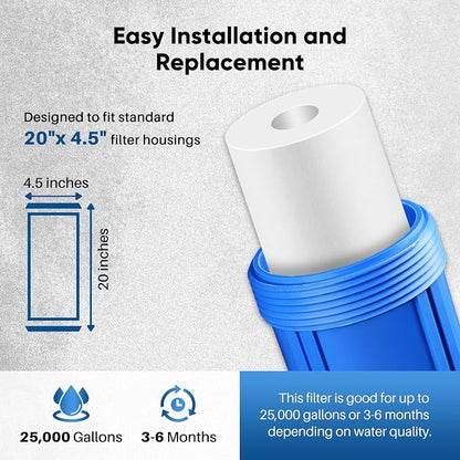 PUREPLUS 1 Micron 20" x 4.5" Whole House Sediment Home Water Filter Replacement - Image 7