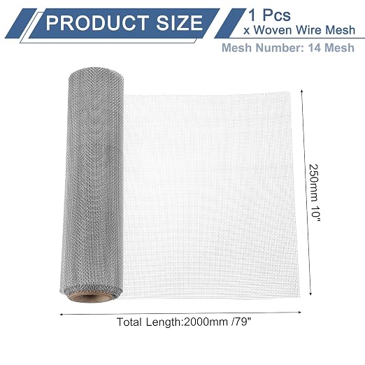 uxcell 14 Mesh 79" x 10" Woven Wire Mesh, 316 Stainless Steel Air Vent Filter - Image 2