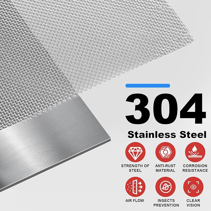 304 Stainless Steel Mesh, 24in x 10ft, 20 Mesh, Sturdy Metal Screen Roll - Image 2
