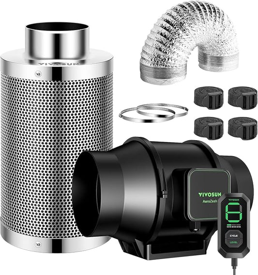 VIVOSUN Smart Air Filtration S6 Kit 6", AeroZesh S6 Inline Duct Fan by VIVOSUN