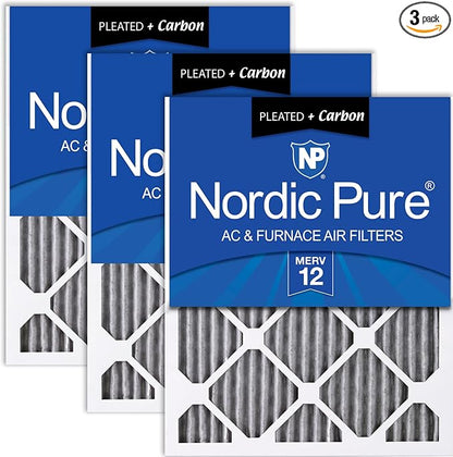 Nordic Pure 18x24x1 Furnace Air Filters MERV 12 Pleated Plus Carbon 3 Pack by NordicPure