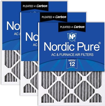 Nordic Pure 12x24x1 Furnace Air Filters MERV 12 Pleated Plus Carbon 3 Pack by NordicPure