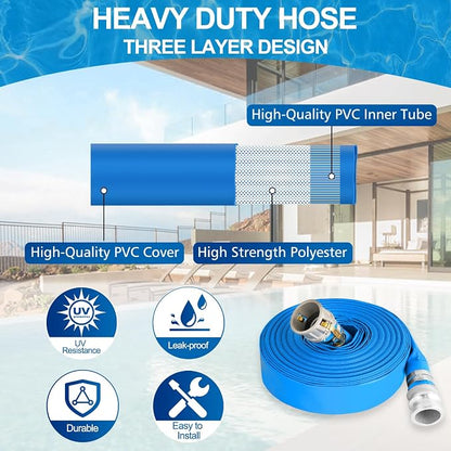 2" x 100 ft Backwash Hose for Swimming Pools, Heavy Duty PVC Water Lay Flat - Image 3