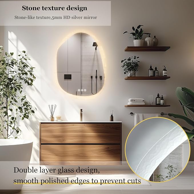 LUVODI Lighted LED Bathroom Mirror: 28”x20”Irregular Stone Pattern Frosted Wall - Image 6