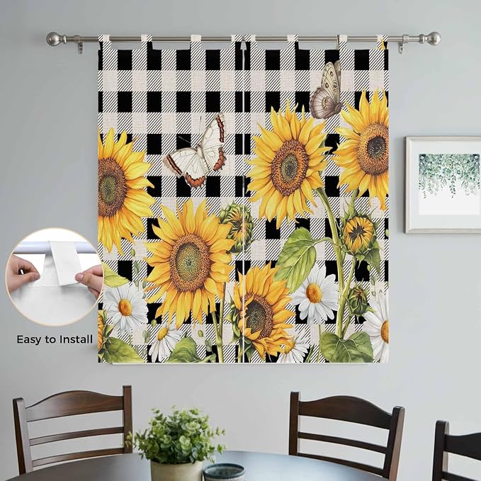 Sunflowers Bathroom Curtains 63 Inch Length, Window Curtains Tab Top - Image 4