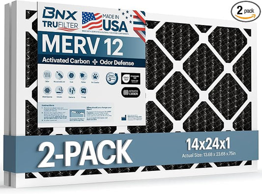 BNX TruFilter 14x24x1 MERV 12 Odor Defense AC Furnace Air Filter by BNX