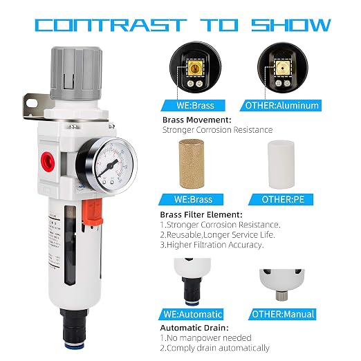 NANPU 1/2" NPT Compressed Air Filter Regulator Combo Piggyback, Auto Drain - Image 6