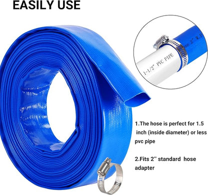 2" x 50 FT Pool Backwash Hose Blue Heavy Duty Reinforced PVC Lay Flat Water - Image 5