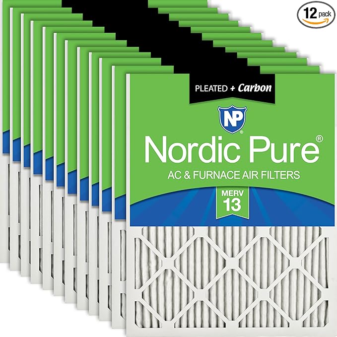 Nordic Pure 16x24x1 Pleated Air Filters MERV 13 Plus Carbon 12 Pack by NordicPure