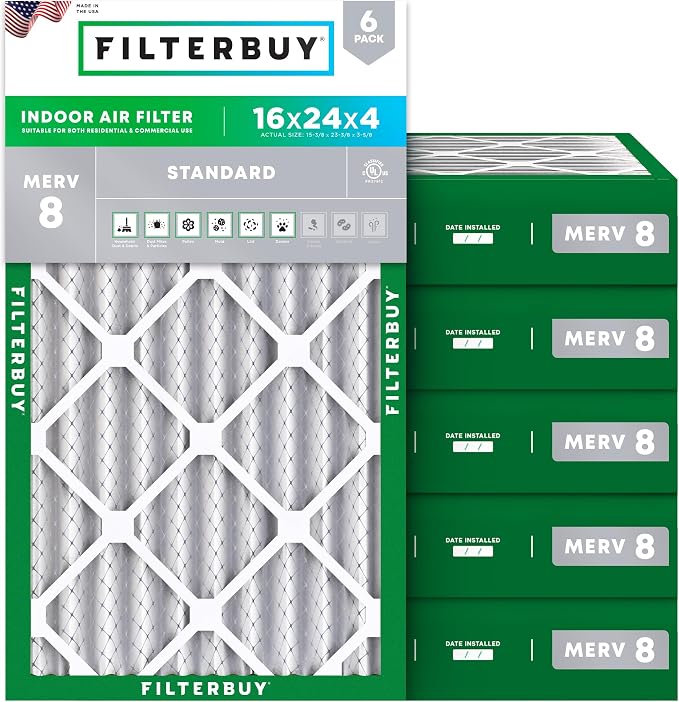 Filterbuy 16x24x4 Air Filter MERV 8 Essential Dust & Allergy Defense, by Filterbuy