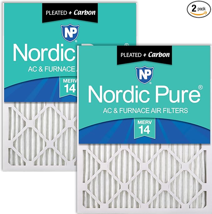 Nordic Pure 20x30x1 Pleated Air Filters MERV 14 Plus Carbon 2 Pack by NordicPure