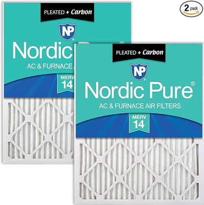Nordic Pure 18x25x1 Pleated Air Filters MERV 14 Plus Carbon 2 Pack by NordicPure