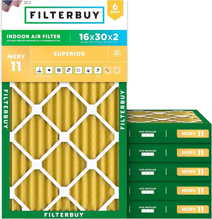 Filterbuy 16x30x2 Air Filter MERV 11 Superior Pet & Allergy Defense, by Filterbuy