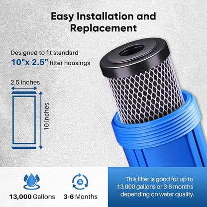 1 Micron 2.5" x 10" Whole House CTO Carbon Water Filter Cartridge Replacement - Image 7