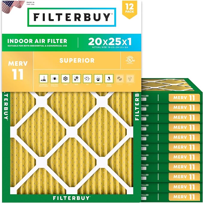 Filterbuy 20x25x1 Air Filter MERV 11 Superior Pet & Allergy Defense, by Filterbuy