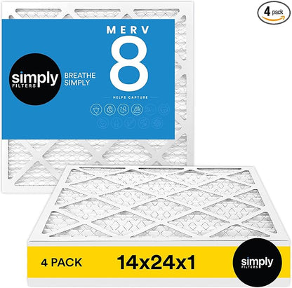 Simply 14x24x1 Air Filter, Merv 8, 4 Pack, by SimplyFilters