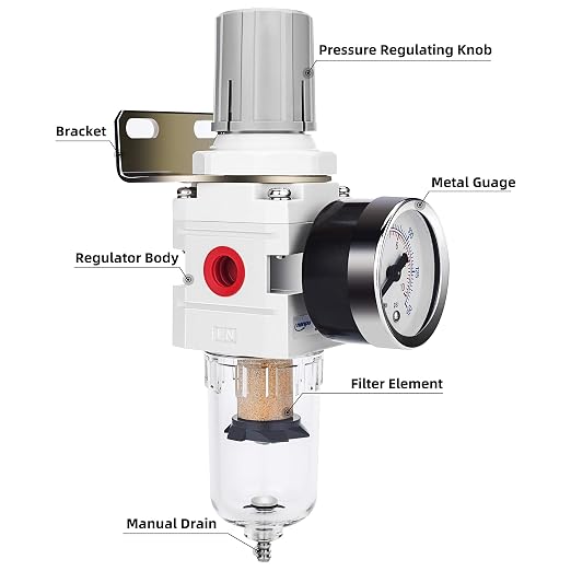 NANPU 1/4" NPT Compressed Air Filter Regulator Combo Piggyback, 5 Micron Brass - Image 2