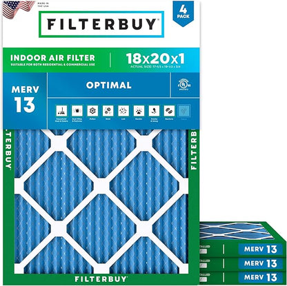 Filterbuy 18x20x1 Air Filter MERV 13 Optimal Smoke & Allergy Defense, by Filterbuy