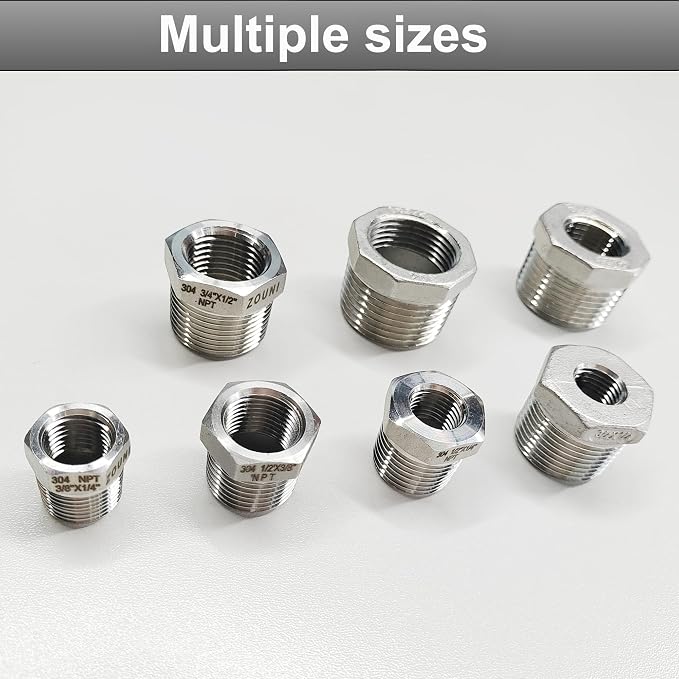 2 Pcs 304 Stainless Steel Reducer Hex Bushing, 1/2" Male NPT to 1/4" Female - Image 6