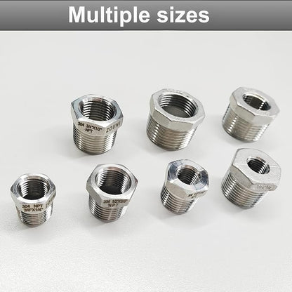 2 Pcs 304 Stainless Steel Reducer Hex Bushing, 1/2" Male NPT to 1/4" Female - Image 6