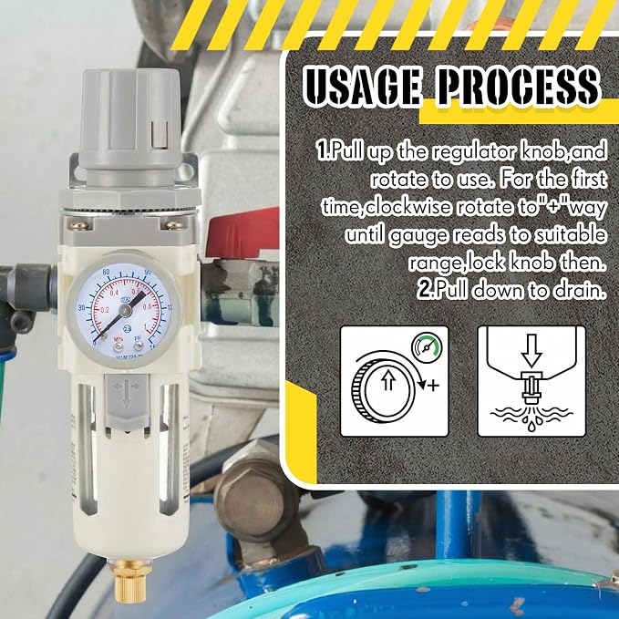 Tuanse Manual Drain 1/2" NPT Compressed Air Filter Regulator, Piggyback Combo - Image 4