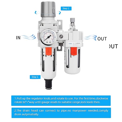 NANPU 3/8" NPT Auto-Drain Air Filter Regulator Lubricator Combo Water/Oil Trap - Image 4