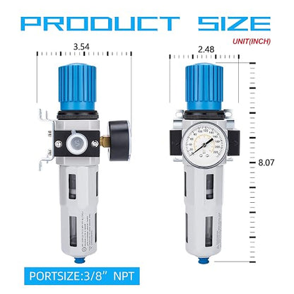 NANPU 3/8" NPT High Pressure Compressed Air Filter Regulator Water/Oil Trap - Image 3