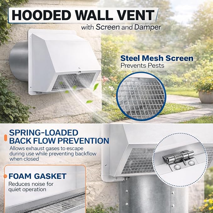 4 Inch Vent Covers for Wall, Galvanized Steel Dryer Vent Cover Outside - Image 4