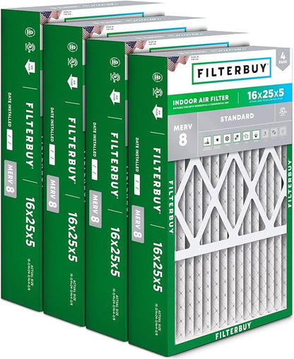 Filterbuy 16x25x5 Air Filter MERV 8 Essential Dust & Allergy Defense, Pleated by Filterbuy