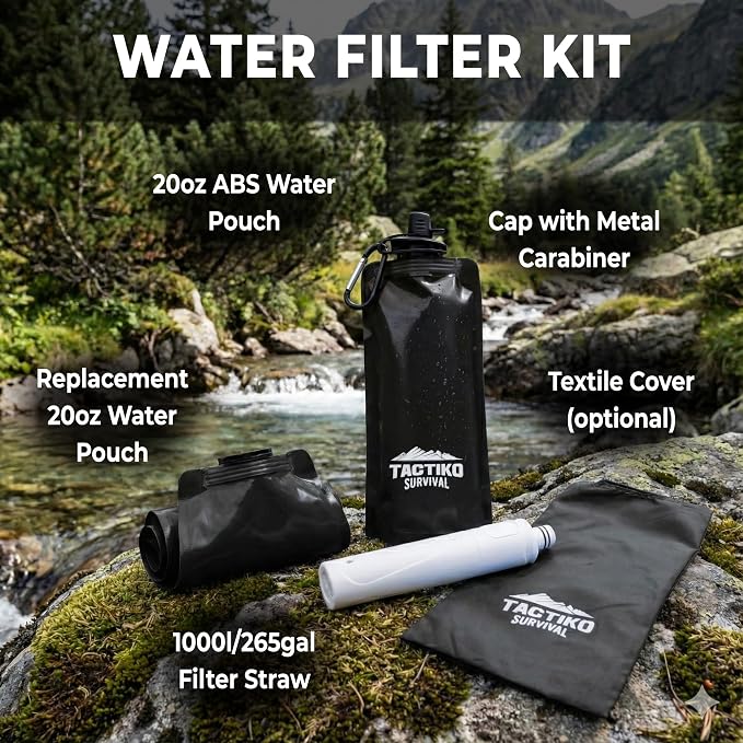 2-Pack Tactiko Survival 20oz/600ml Filtered Water Bottle Kit - Image 2