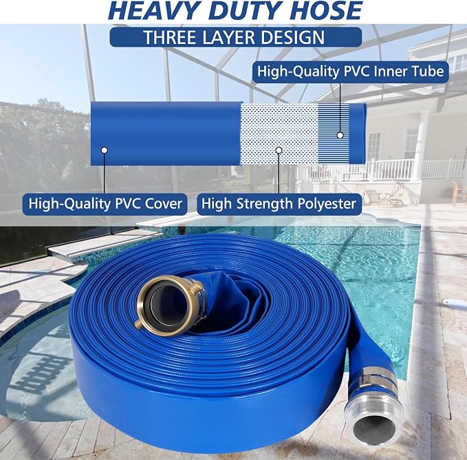 1" x 100 ft Backwash Hose for Swimming Pools, Heavy Duty PVC Lay Flat Water - Image 3