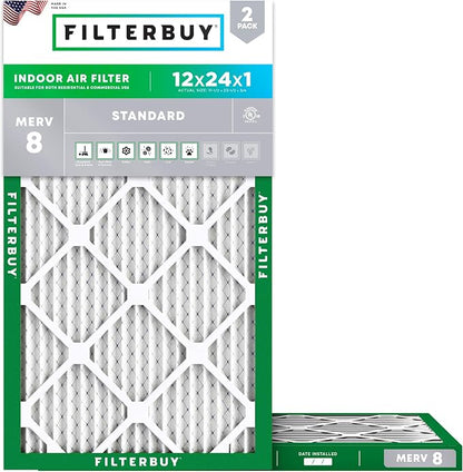Filterbuy 12x24x1 Air Filter MERV 8 Essential Dust & Allergy Defense, by Filterbuy
