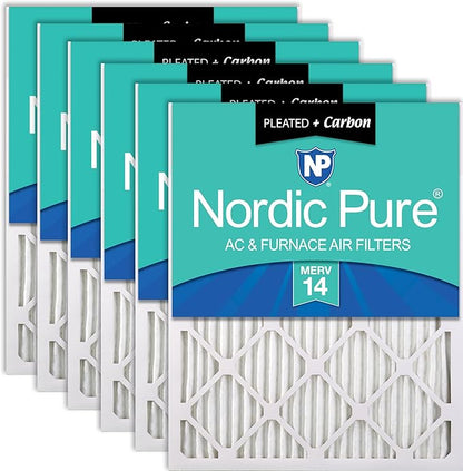 Nordic Pure 12x12x1 Pleated Air Filters MERV 14 Plus Carbon 6 Pack by NordicPure