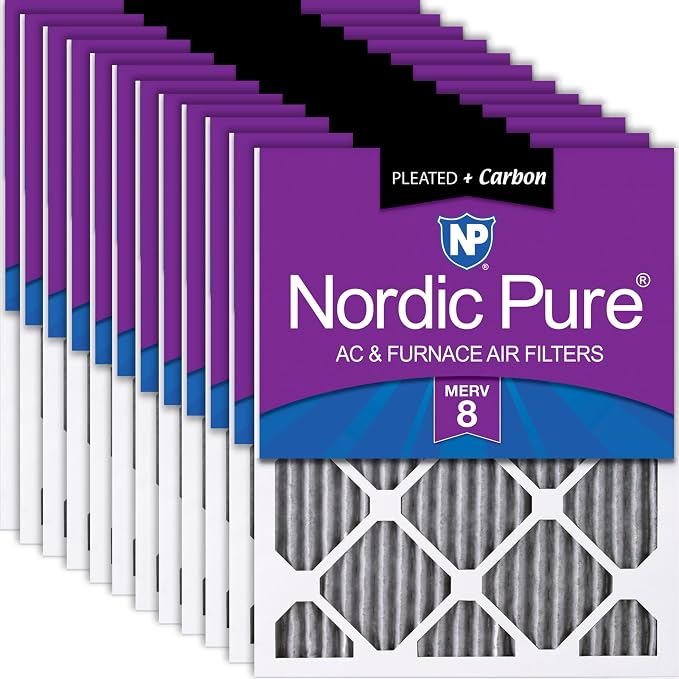 Nordic Pure 12x12x1 Furnace Air Filters MERV 8 Pleated Plus Carbon 12 Pack by NordicPure