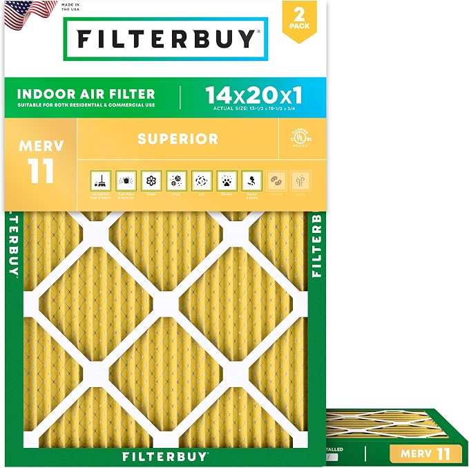 Filterbuy 14x20x1 Air Filter MERV 11 Superior Pet & Allergy Defense, by Filterbuy